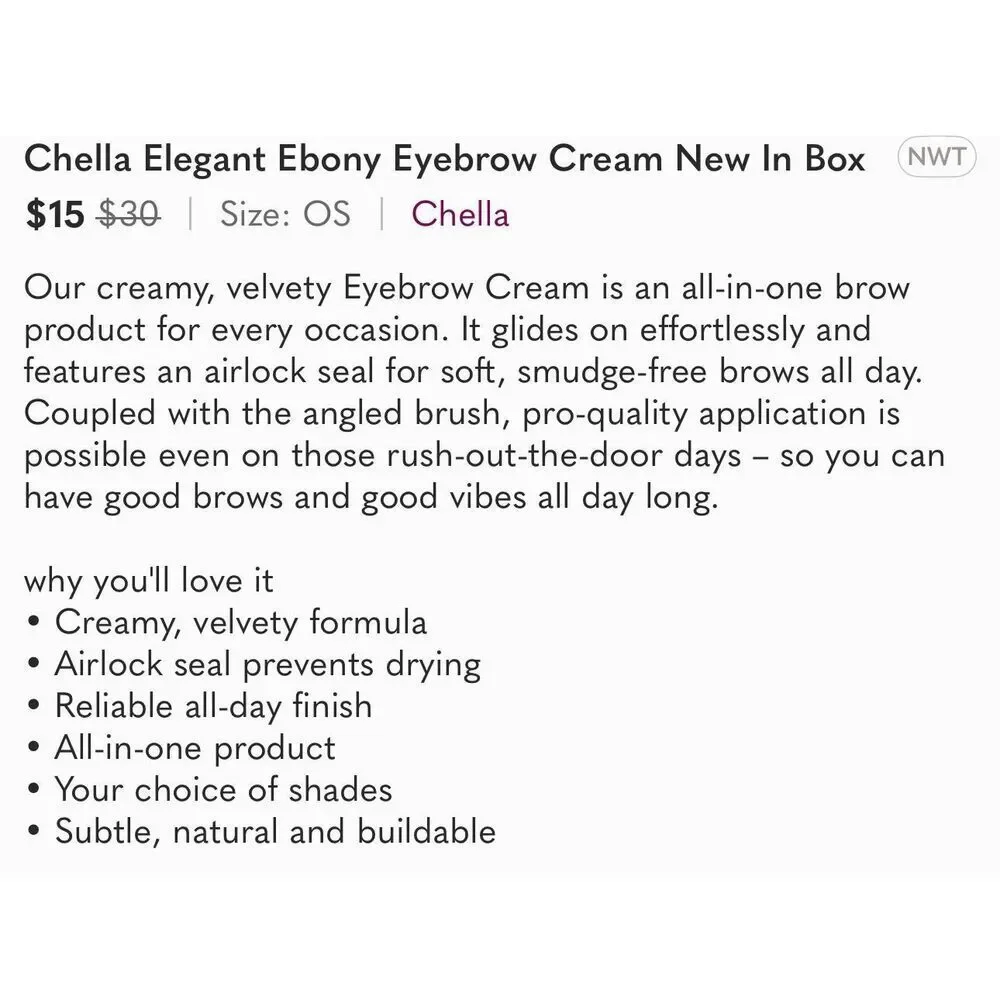 Chella Black Elegant Ebony Eyebrow Cream Eyebrow Builder New Full Size